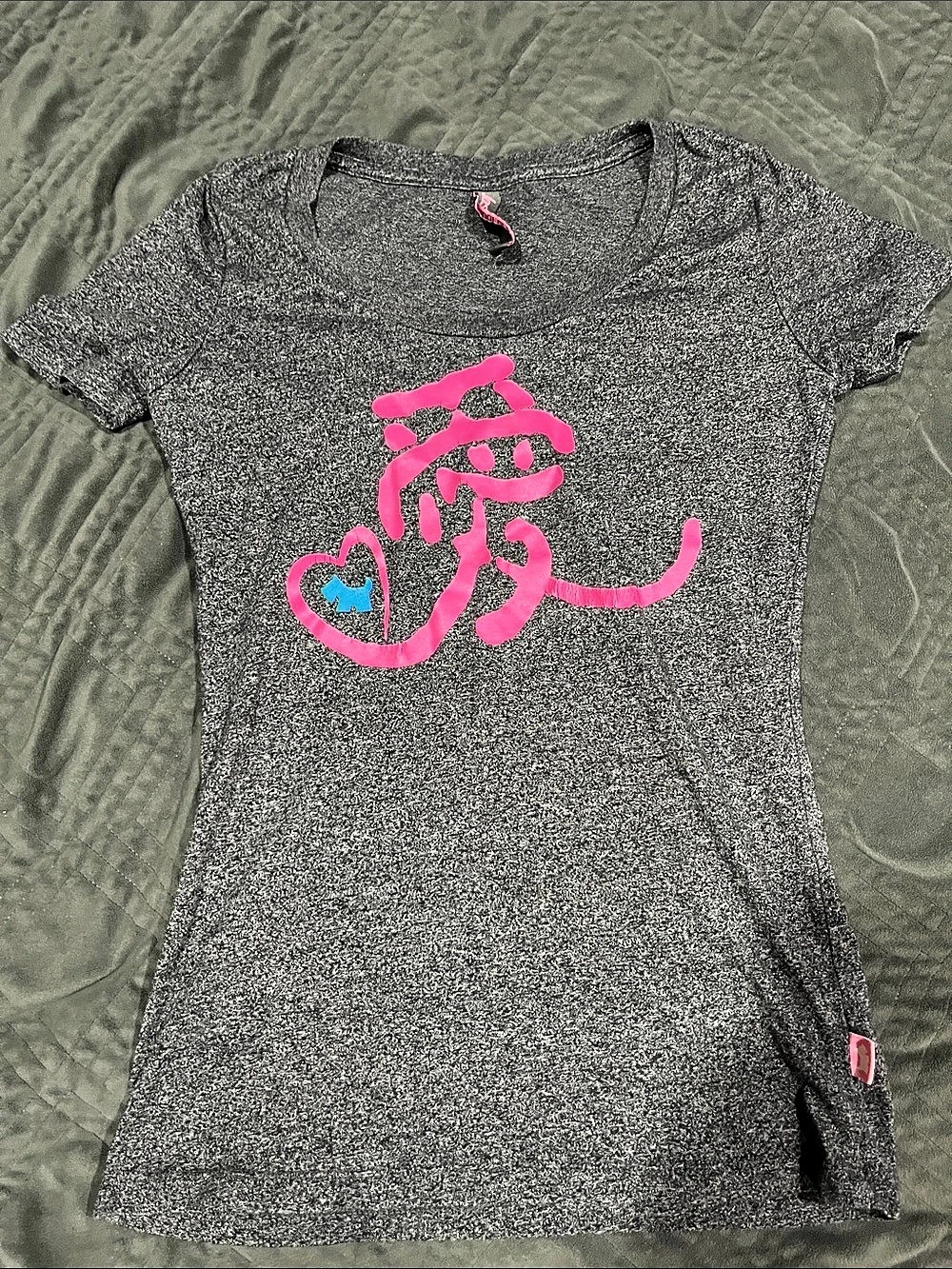 Joshua Perets Short Sleeve Graphic Tee in Gray & Pink Size Small Like New